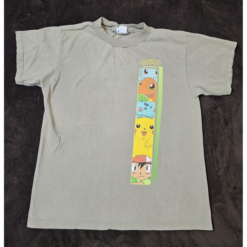 Vintage Nintendo Pokemon T-Shirt Youth Size Large Ash Starter Pokemon Beige